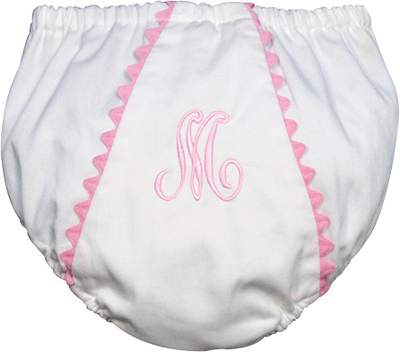 White Pique Garden Princess Diaper Cover with Light Pink Trim